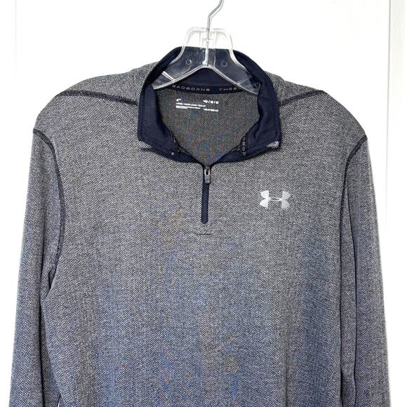 Under Armour Mens Med Gray Loose Fit Heat Gear LS 1/4 Zip Polo Shirt Activewear - Picture 4 of 8
